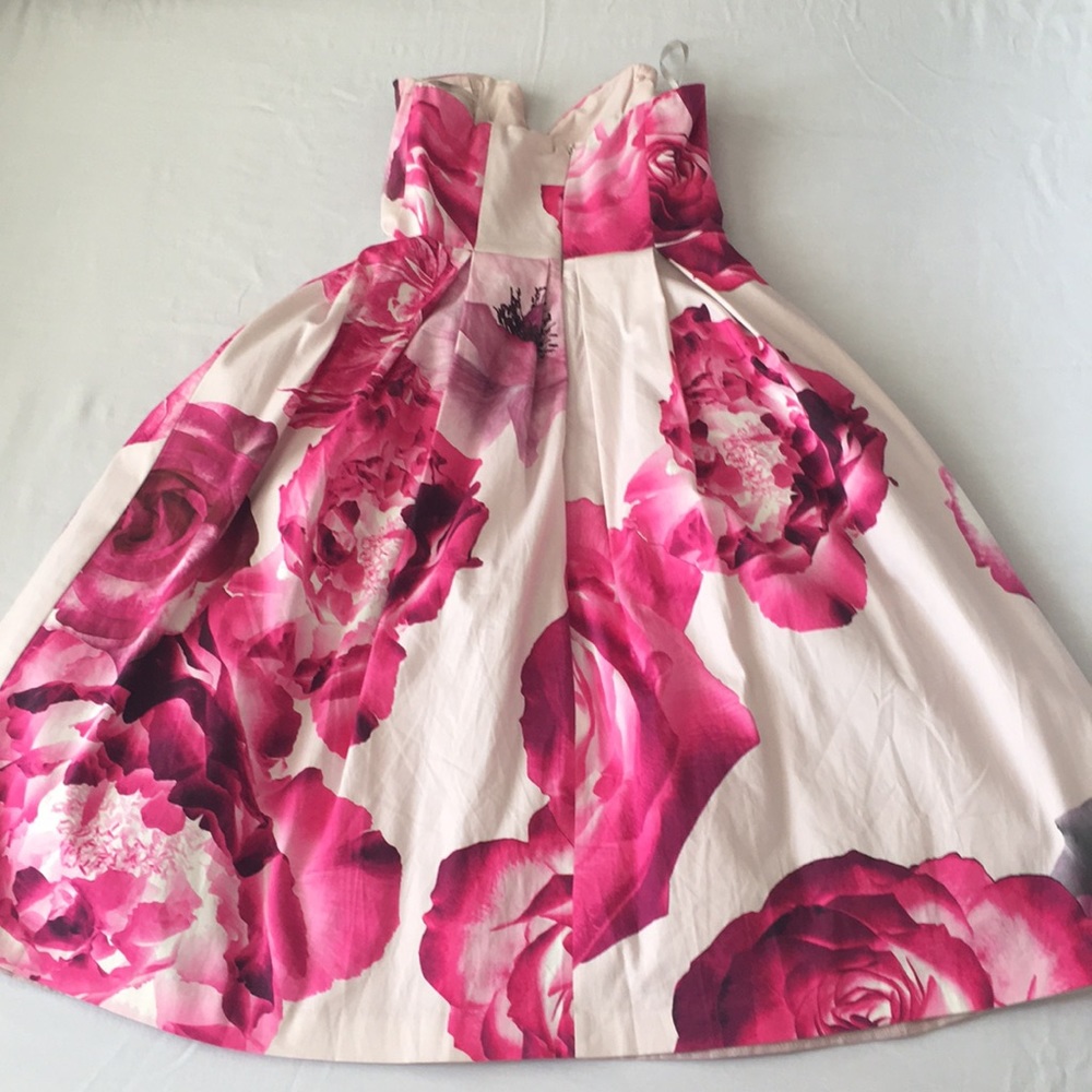 ASOS Bright Pink Floral Bandeau Midi Prom Dress 4 - Picture 4 of 8